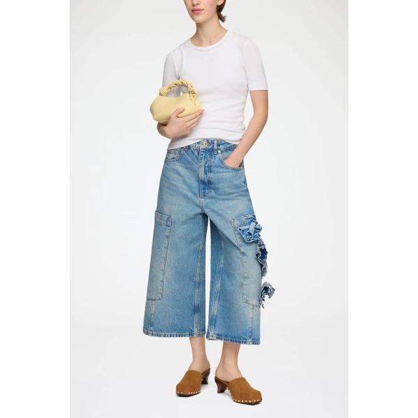 Ganni Baggy Cropped Jeans in Flower Print Denim, view 2
