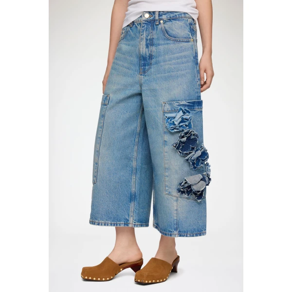 Ganni Baggy Cropped Jeans in Flower Print Denim, view 3