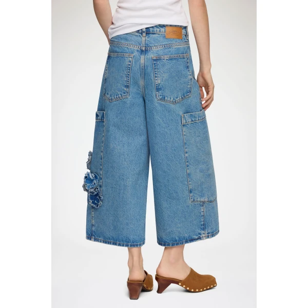 Ganni Baggy Cropped Jeans in Flower Print Denim, view 4