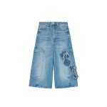 Ganni Baggy Cropped Jeans in Flower Print Denim