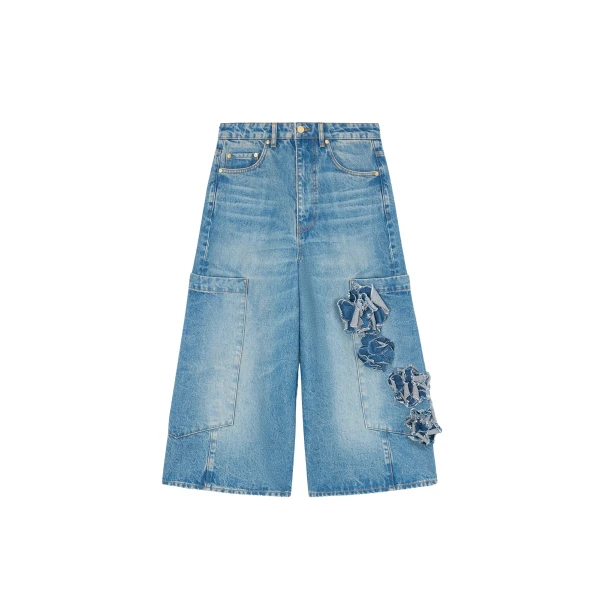 Ganni Baggy Cropped Jeans in Flower Print Denim