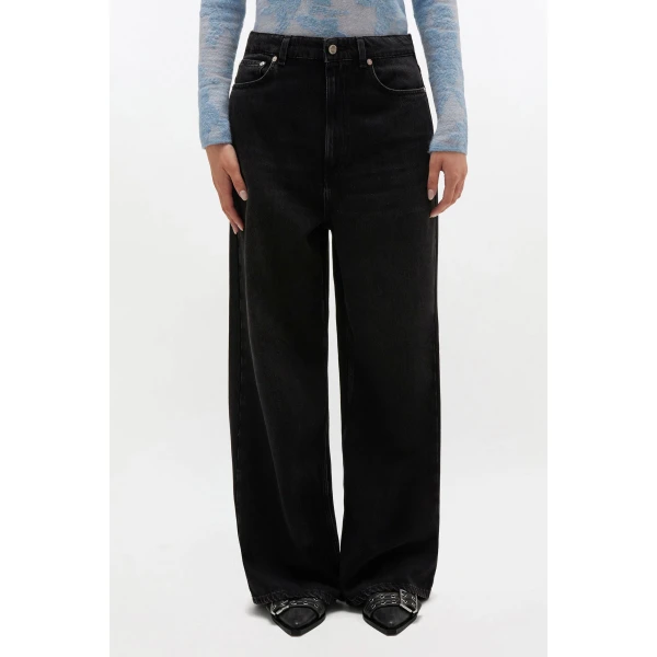 Ganni Baggy Jeans in Black Washed Denim, view 2
