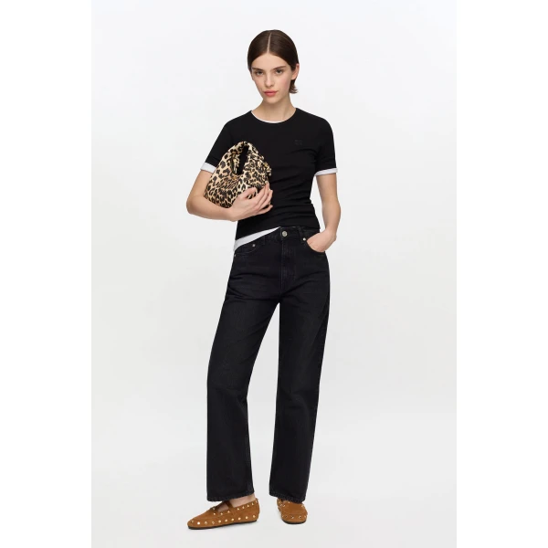 Ganni Betzy Cropped Jeans in Black Rigid Denim, view 2