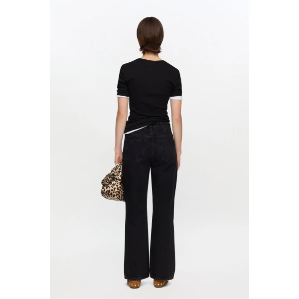 Ganni Betzy Cropped Jeans in Black Rigid Denim, view 3