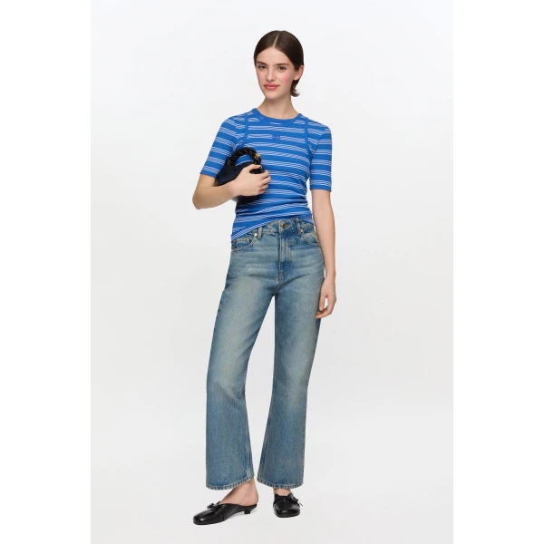 Ganni Betzy Cropped Jeans in Tint Rigid Denim, view 2