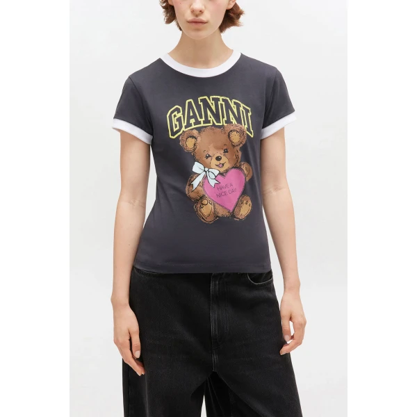 Ganni Black Cropped Teddy T-shirt Top, view 2