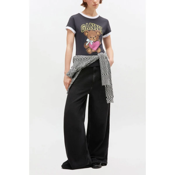 Ganni Black Cropped Teddy T-shirt Top, view 3