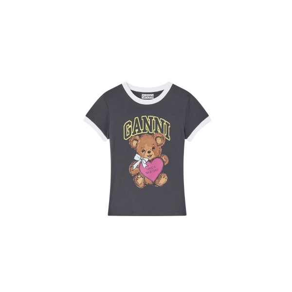 Ganni Black Cropped Teddy T-shirt Top