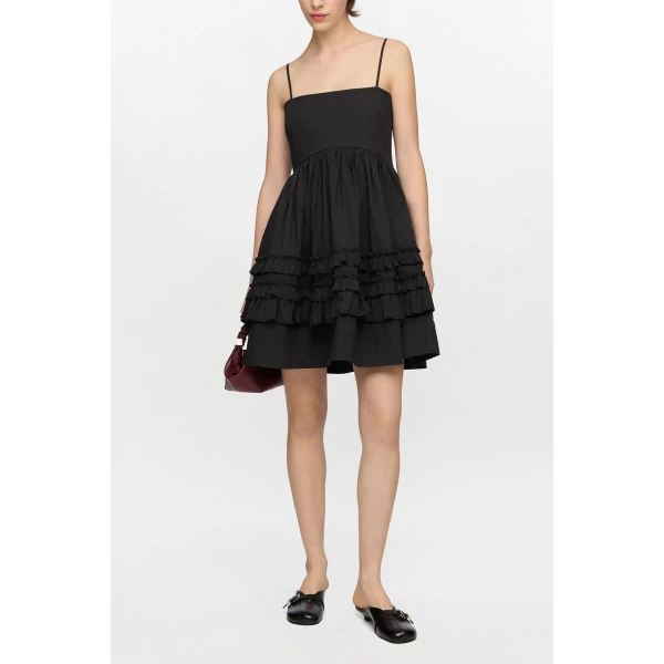 Ganni Black Mini Frill Dress, view 2