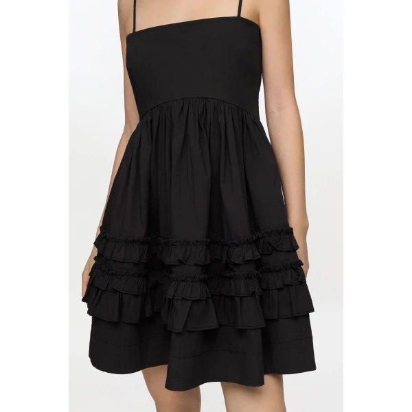 Ganni Black Mini Frill Dress, view 4