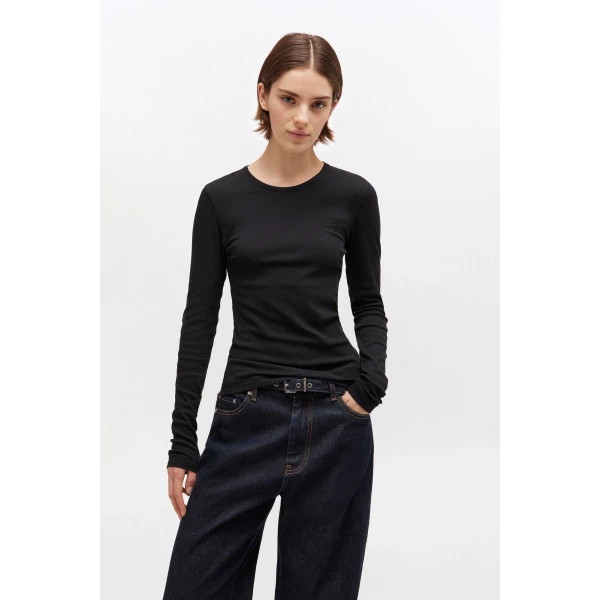 Ganni Black Rib Long-sleeve Top, view 2