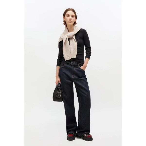 Ganni Black Rib Long-sleeve Top, view 3