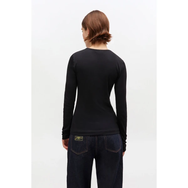 Ganni Black Rib Long-sleeve Top, view 4