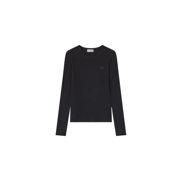 Ganni Black Rib Long-sleeve Top