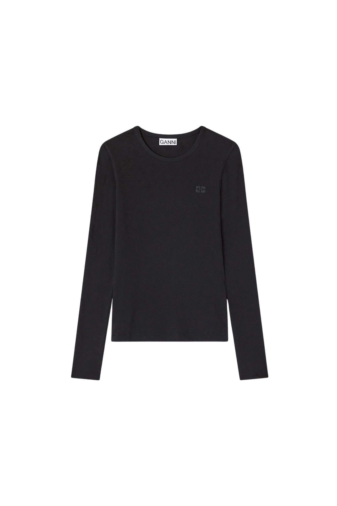 Ganni Black Rib Long-sleeve Top