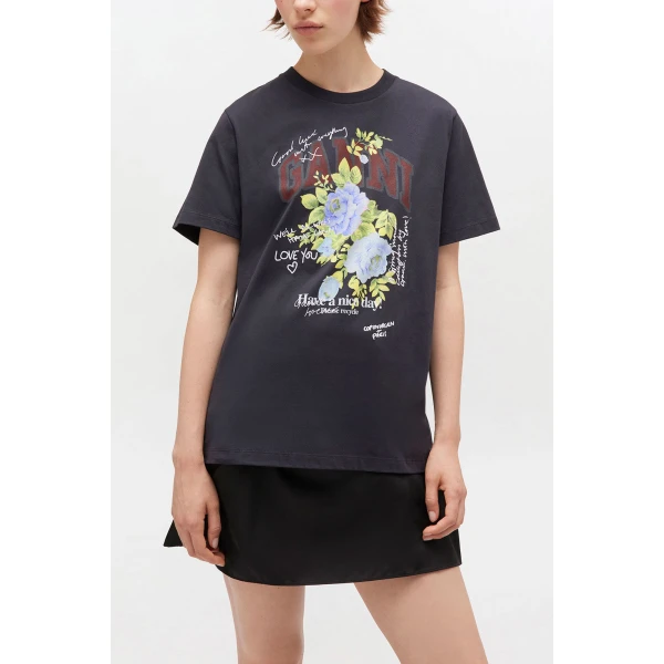 Ganni Black Rose T-shirt Top, view 2
