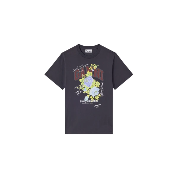 Ganni Black Rose T-shirt Top