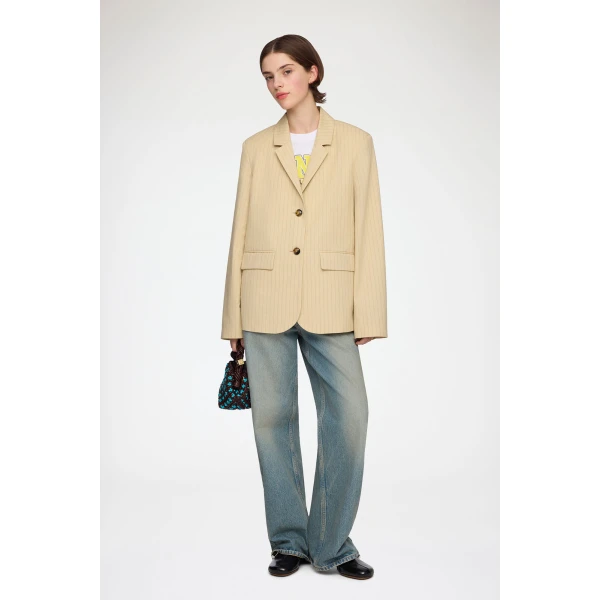 Ganni Blazer in Beige Suiting, view 3