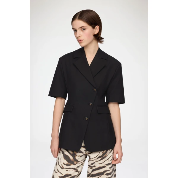 Ganni Blazer in Black Cotton Tailoring, view 2