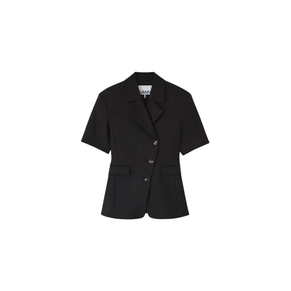 Ganni Blazer in Black Cotton Tailoring