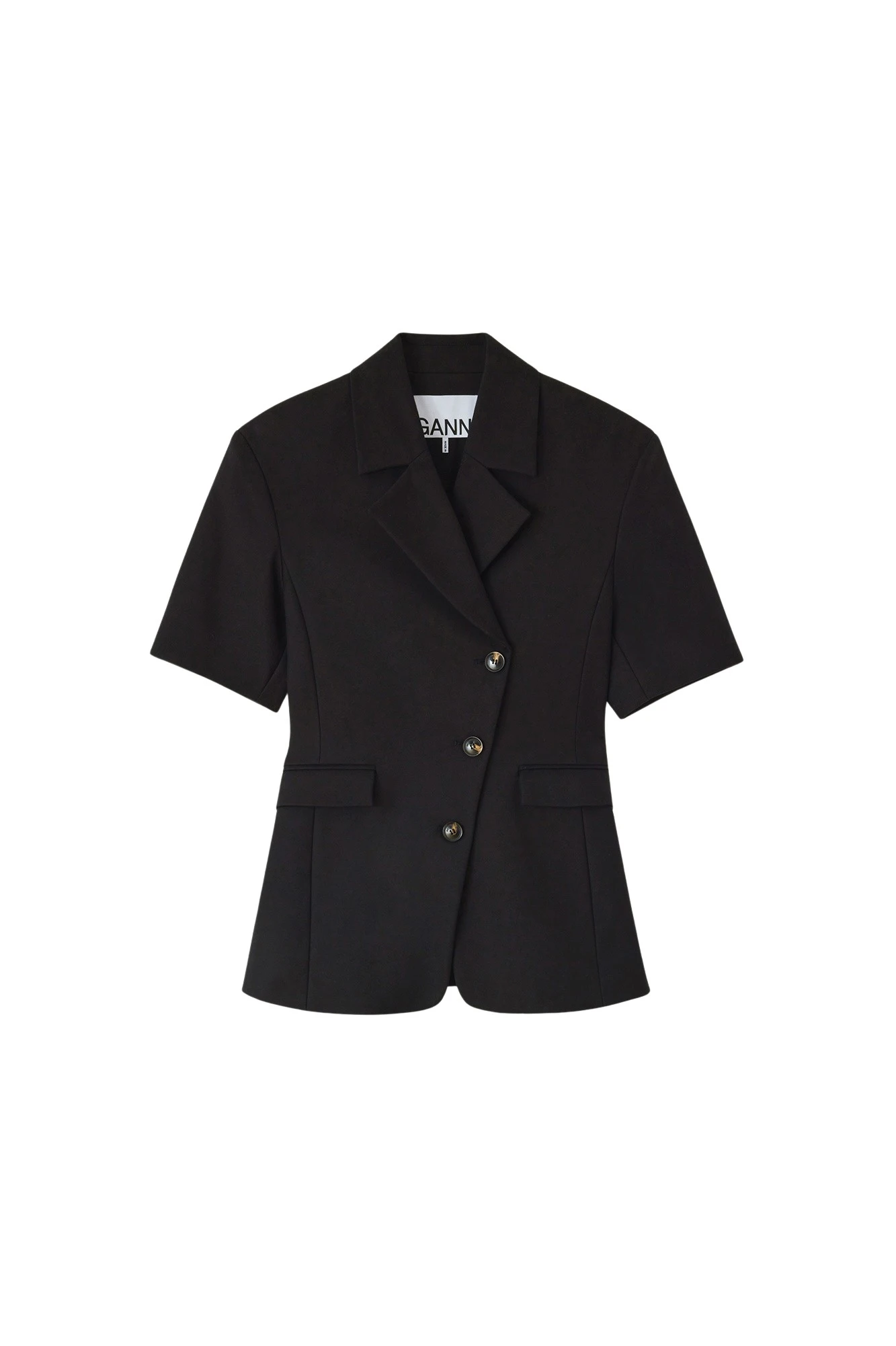 Ganni Blazer in Black Cotton Tailoring