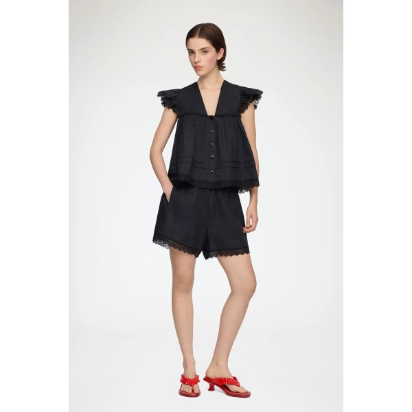 Ganni Blouse in Black Linen, view 3