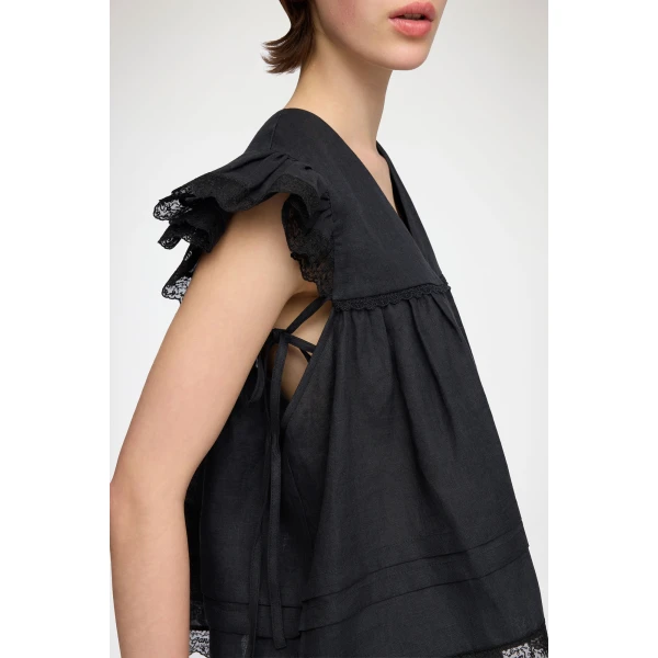 Ganni Blouse in Black Linen, view 4