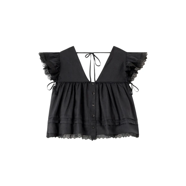 Ganni Blouse in Black Linen