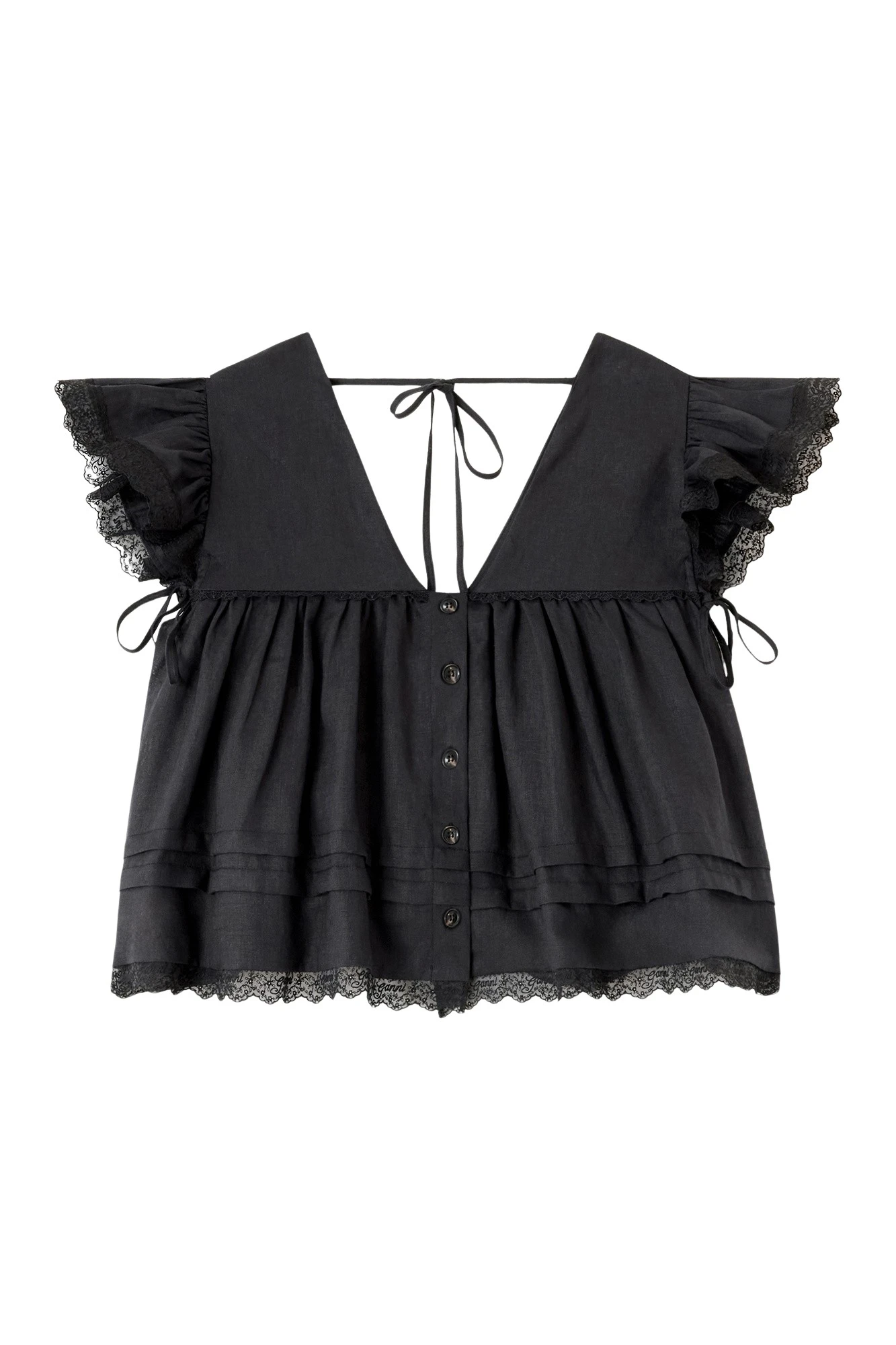 Ganni Blouse in Black Linen