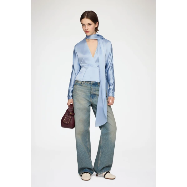 Ganni Blouse in Blue Satin, view 3