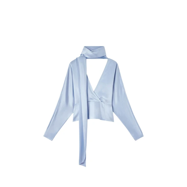 Ganni Blouse in Blue Satin