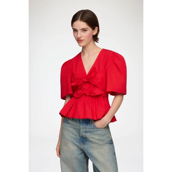Ganni Blouse in Red Cotton, view 2