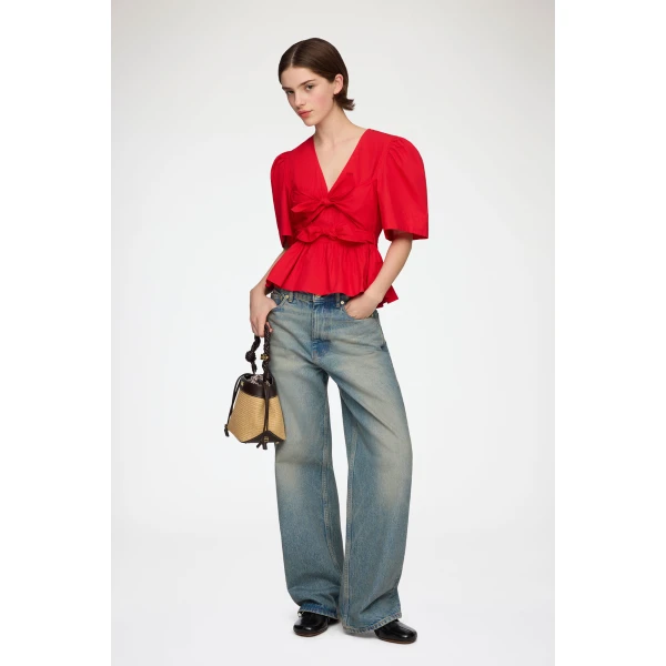 Ganni Blouse in Red Cotton, view 3