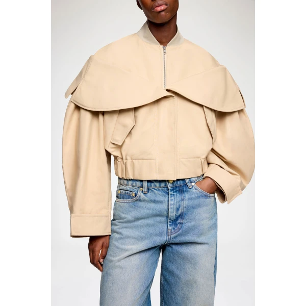 Ganni Bomber in Beige Cotton Jacket, view 4