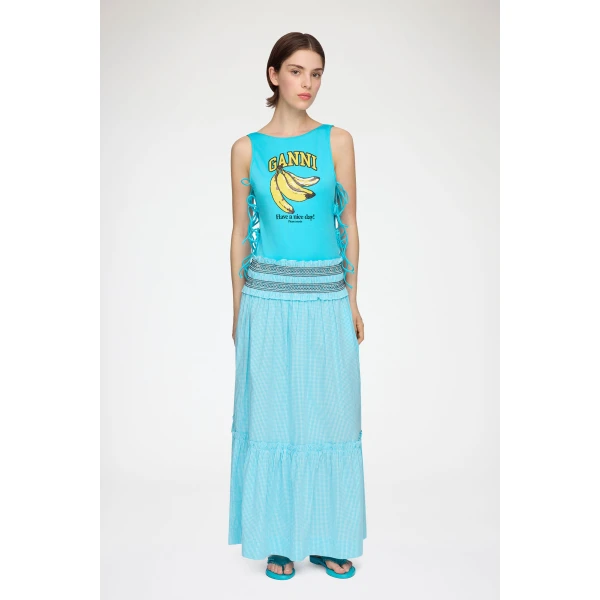 Ganni Convertible Skirt in Blue Check, view 2