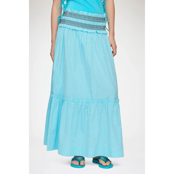 Ganni Convertible Skirt in Blue Check, view 3