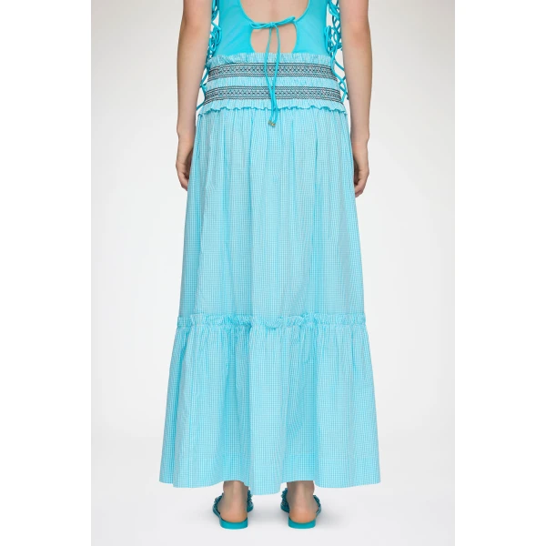 Ganni Convertible Skirt in Blue Check, view 4