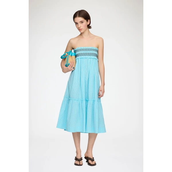Ganni Convertible Skirt in Blue Check, view 5