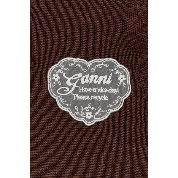 Ganni Crewneck in Brown Wool Knit, view 3