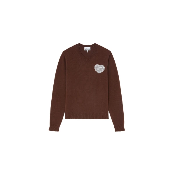 Ganni Crewneck in Brown Wool Knit