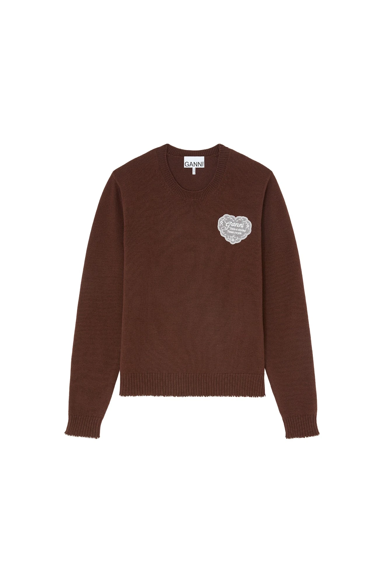 Ganni Crewneck in Brown Wool Knit