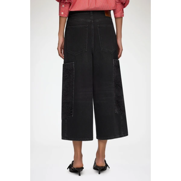 Ganni Cropped Cargo Jeans in Black Denim, view 4