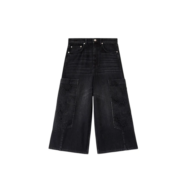 Ganni Cropped Cargo Jeans in Black Denim
