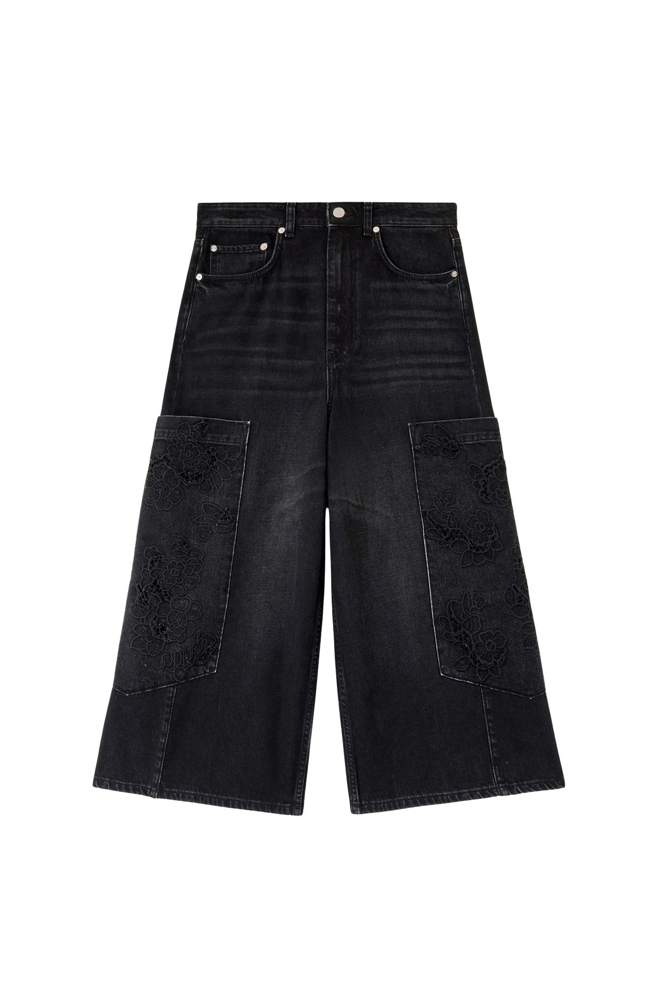 Ganni Cropped Cargo Jeans in Black Denim