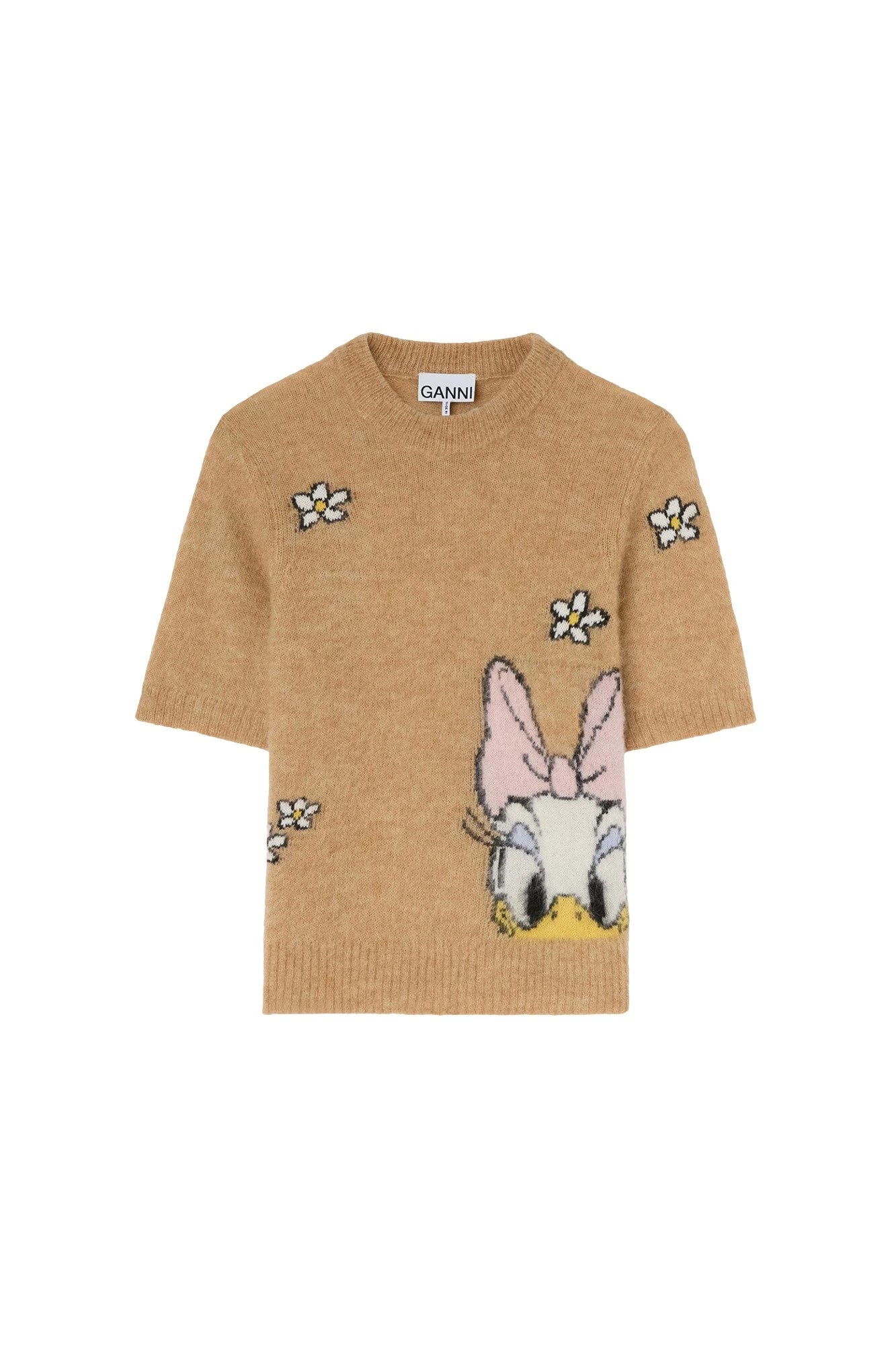 Ganni Daisy Duck Beige Short Sleeve Jumper