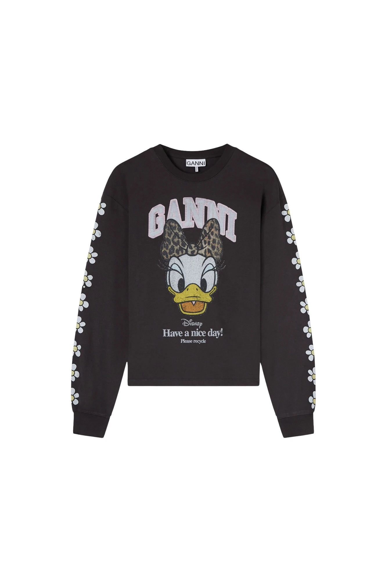 Ganni Daisy Duck Black Long-sleeve T-shirt Top