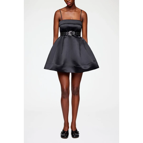 Ganni Dress in Black Satin, view 2