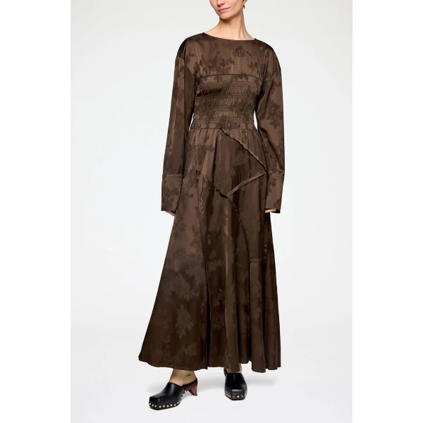 Ganni Dress in Brown Satin, view 2