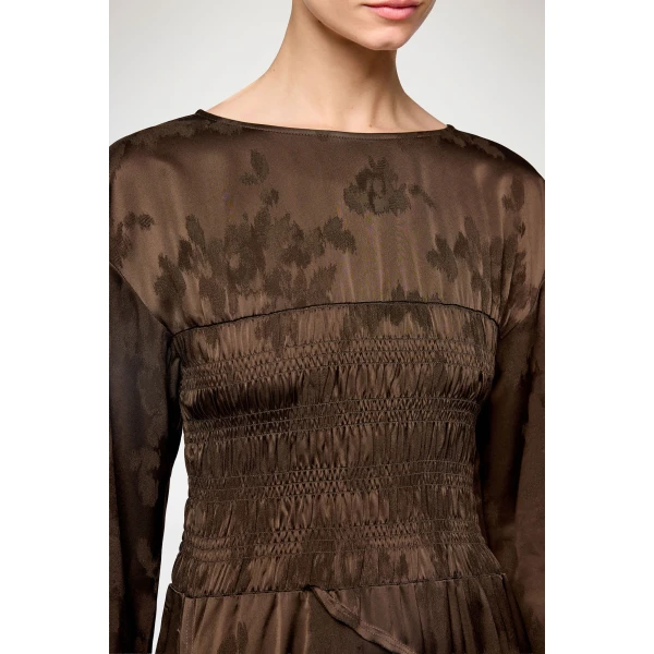 Ganni Dress in Brown Satin, view 4