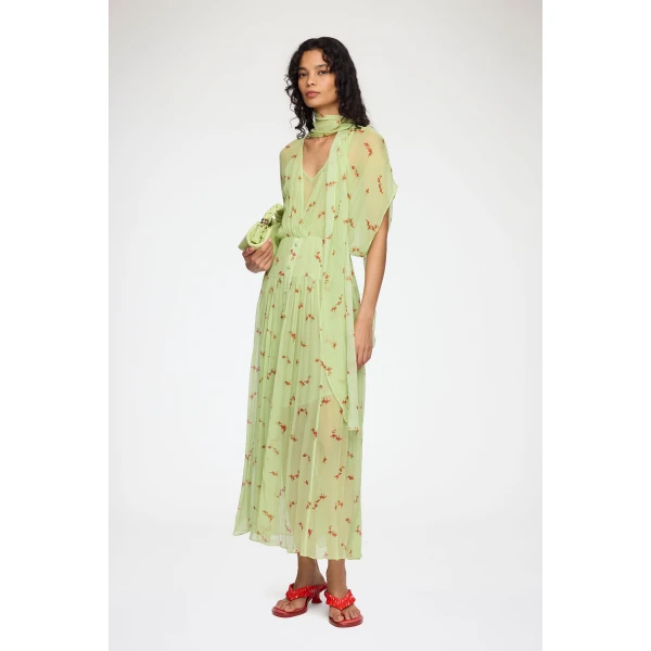 Ganni Dress in Green Silk, view 2
